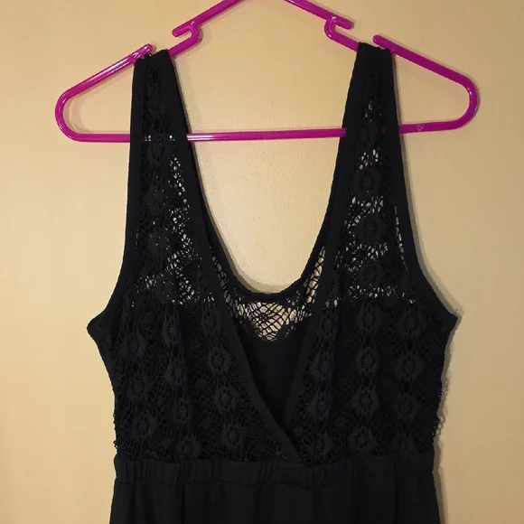 Pacific Beach Elegant Black Lace Top Swim Coverup w/Tie Up Detail - Picture 6 of 10